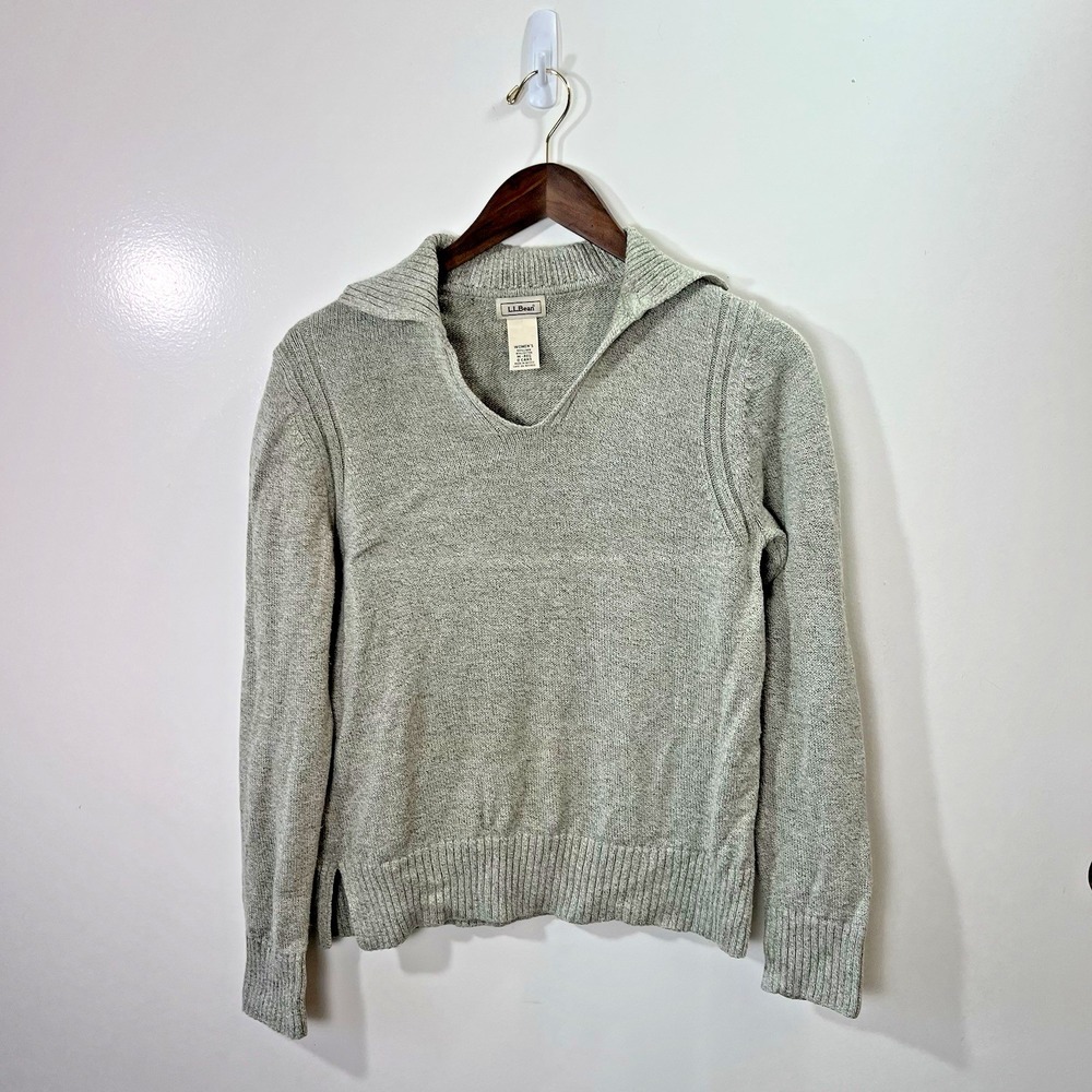 L.L. Bean Womens Linen Polo Sweater M Preppy Casual Resort Coastal Lightweight